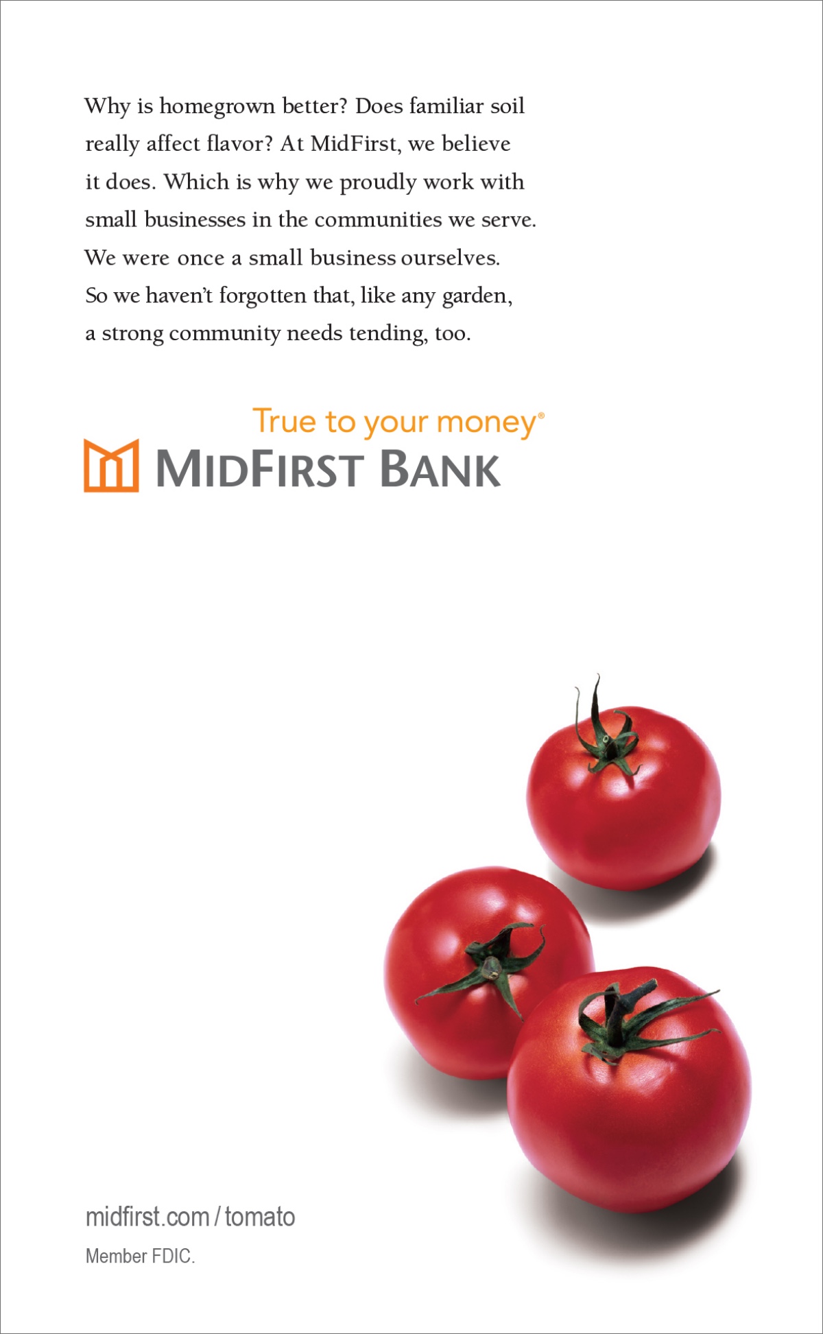 MidFirst Bank "Tomato" True To Your Money Print Ad | RIESTER Advertising Agency Image of MidFirst Bank print ad