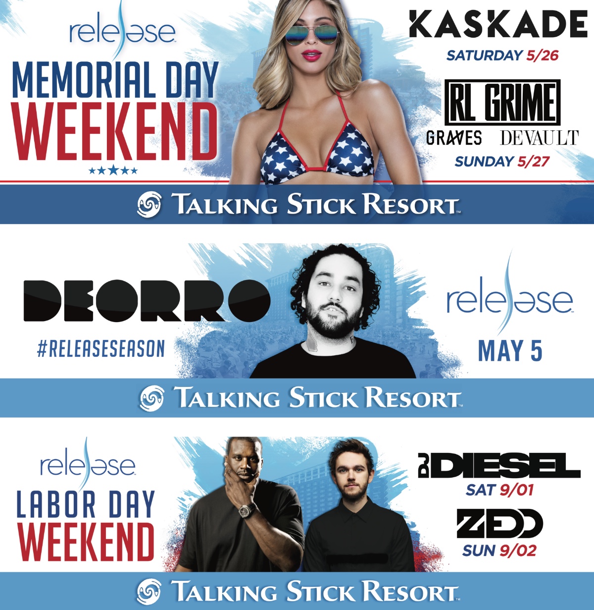 Release Pool Party Out-of-Home Boards | RIESTER Advertising Agency Image of three Release Pool Party billboards